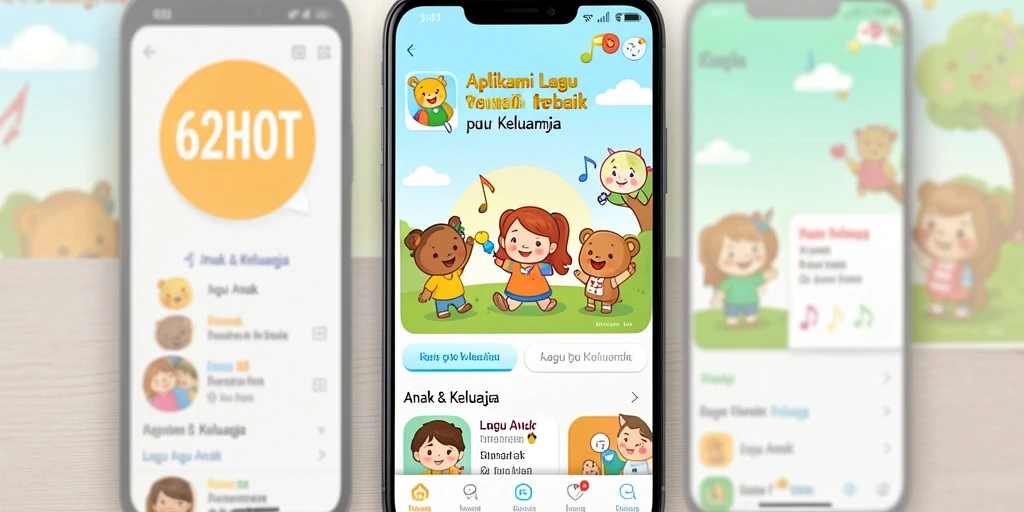 Antarmuka aplikasi 62HOT yang ramah untuk anak-anak dengan fitur lagu anak.