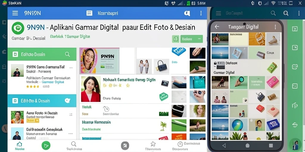 Antarmuka pengguna 9N9N dengan berbagai fitur edit foto.