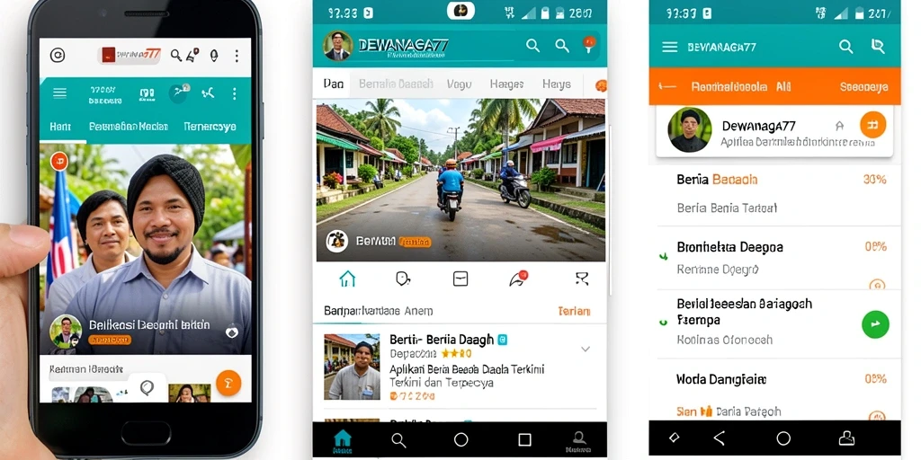 Screenshot aplikasi DEWANAGA77 dengan antarmuka berita terkini.