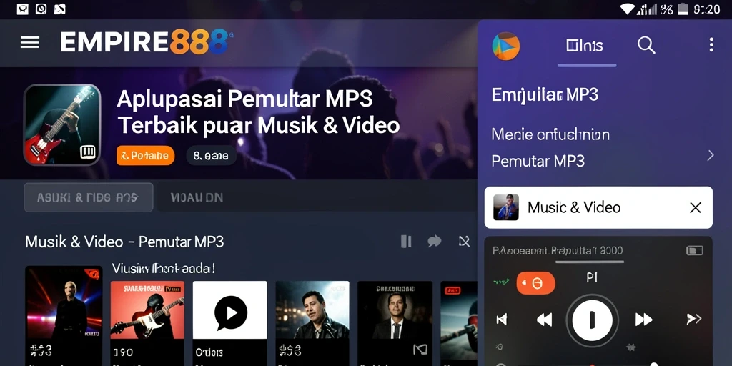 Tampilan antarmuka modern EMPIRE88 saat memutar lagu favorit.
