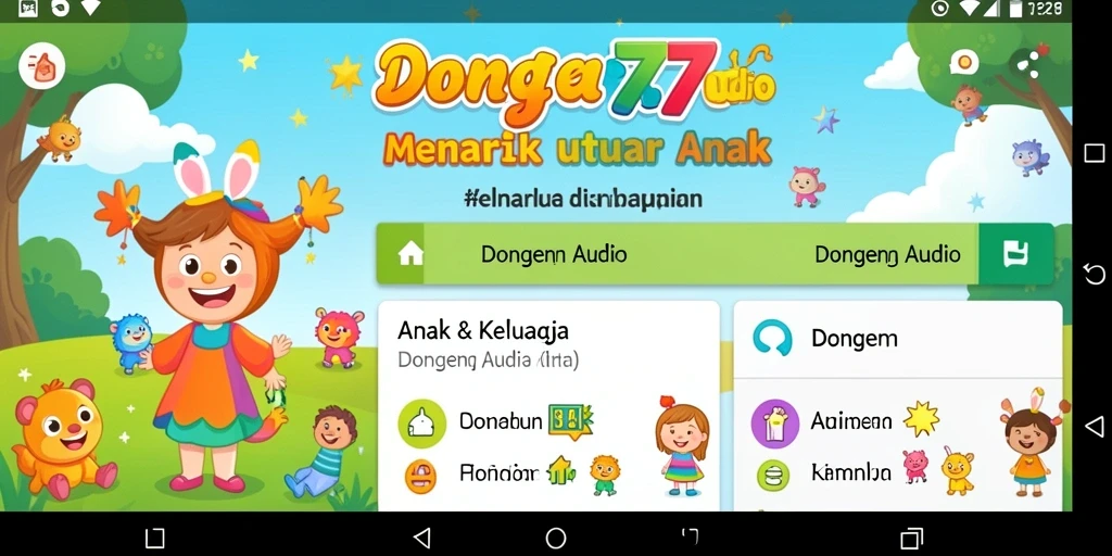 Antarmuka user-friendly SATU77 dengan koleksi dongeng audio.